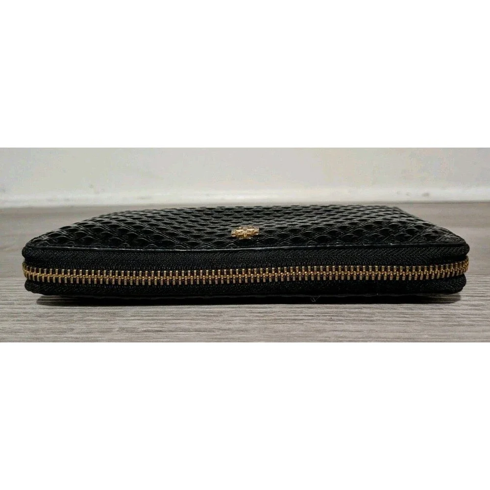 TORY BURCH Marion Party Black Embossed Leather Continental Zip Wallet